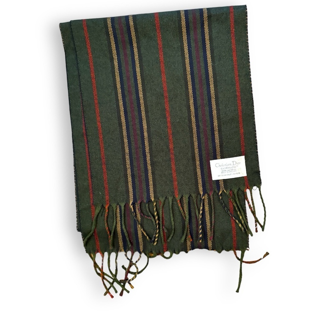 Vintage Christian Dior Multi Color Stripe Fringe Scarf